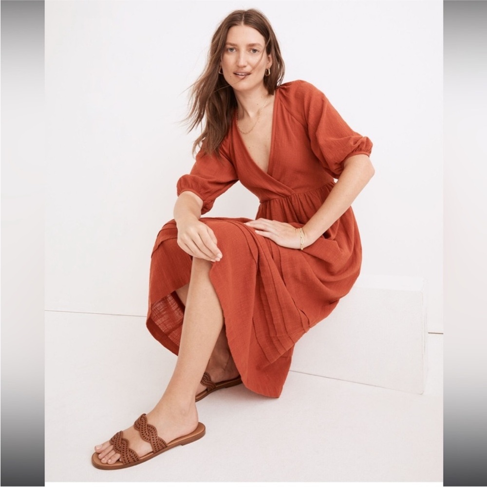 Madewell Midi Dress Rusty Burnt Orange Color